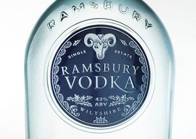 Close up of Ramsbury vodka bottle & label